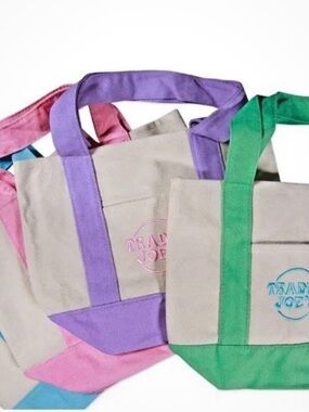 Trader Joe's Canvas Tote Bag with Purple Trim